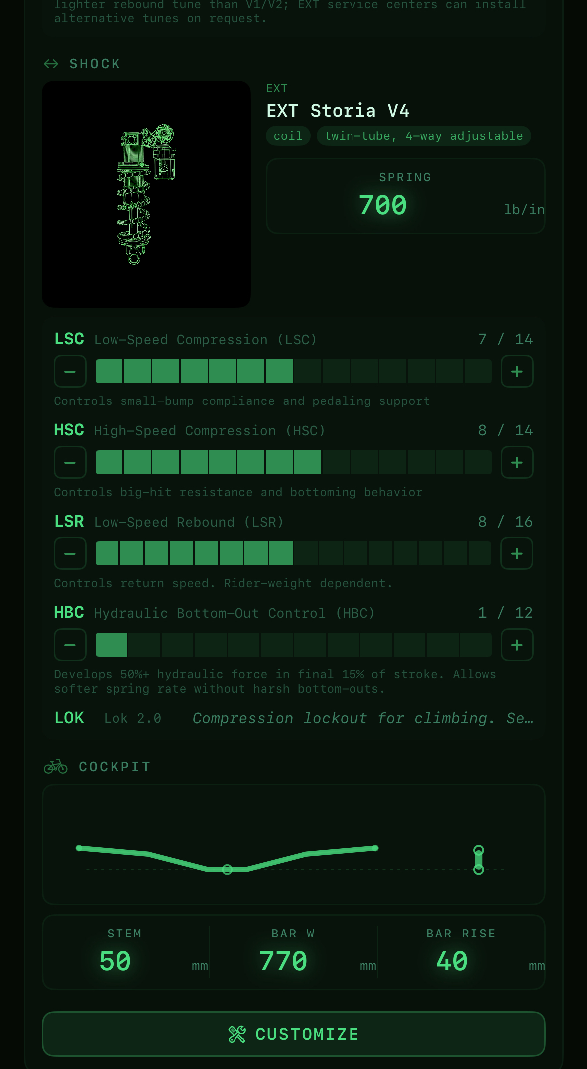 Cyclo mobile app — suspension tuning